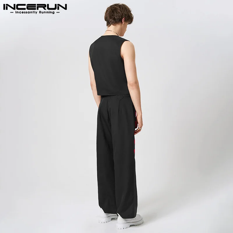 INCERUN Men Sets Printing V Neck Sleeveless Open Stitch Vests & Straight Pants 2PCS Streetwear 2023 Fashion Men's Suits S-5XL