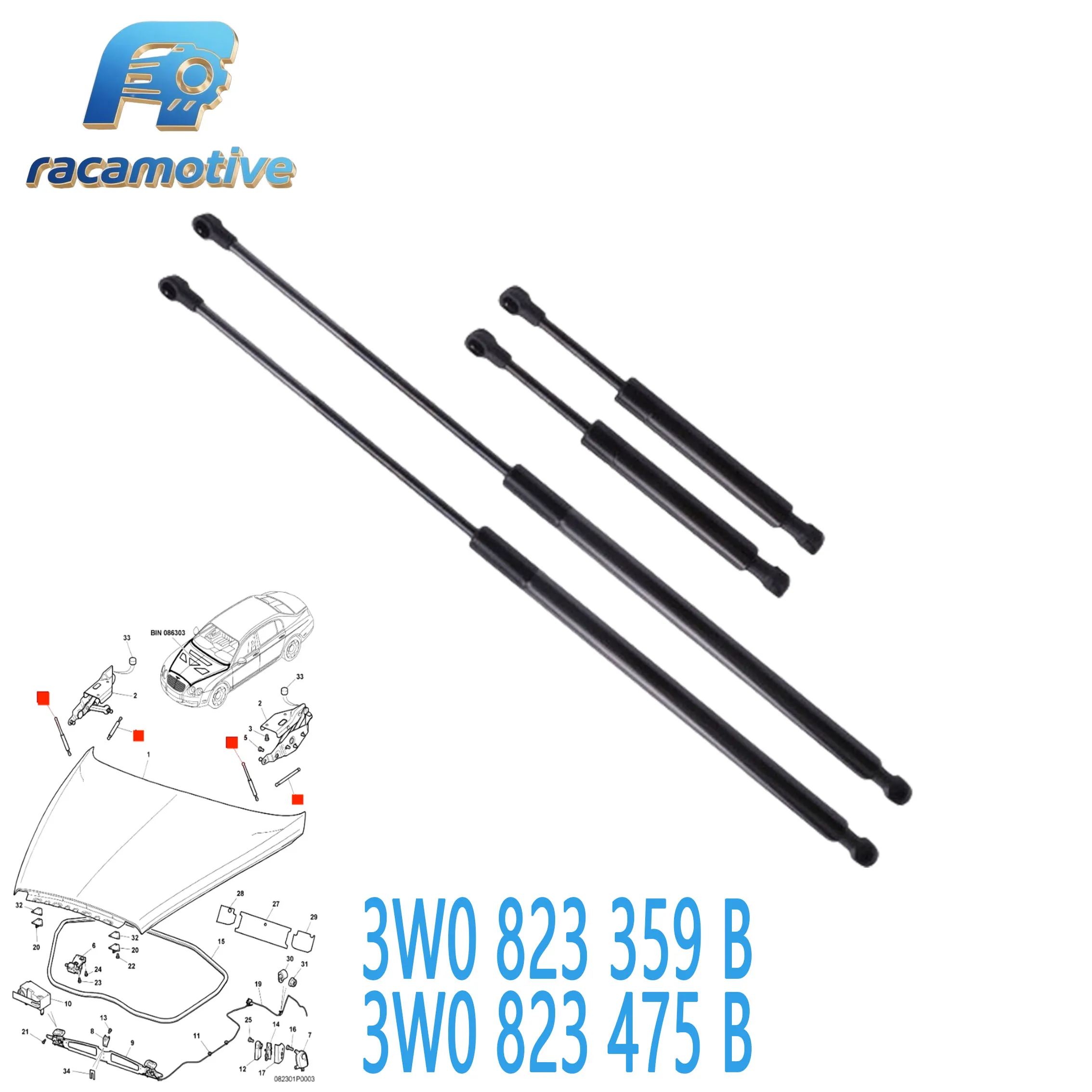 3W0823359B 3W0823475B for Bentley Continental (3W3, 3W4) Flying Spur (3W2) Front Hood Support Gas Spring Shock Strut