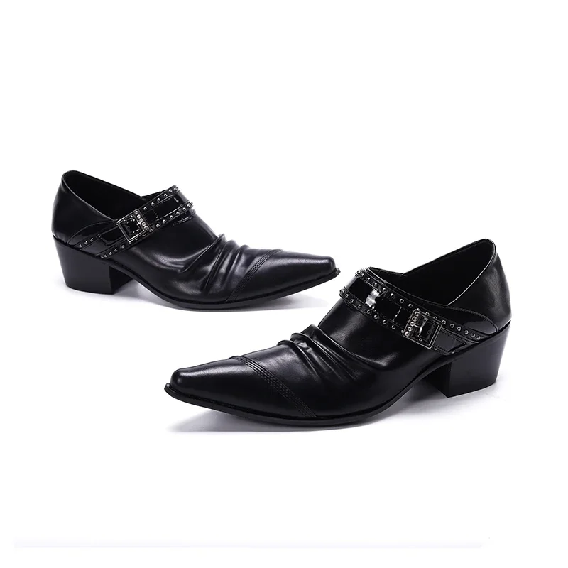 Newly Business Black Pointed Toe Men Oxfords Shoes Wedding Evening Dress Shoes Male Rivet Genuine Leather Formal Shoes Plus Size