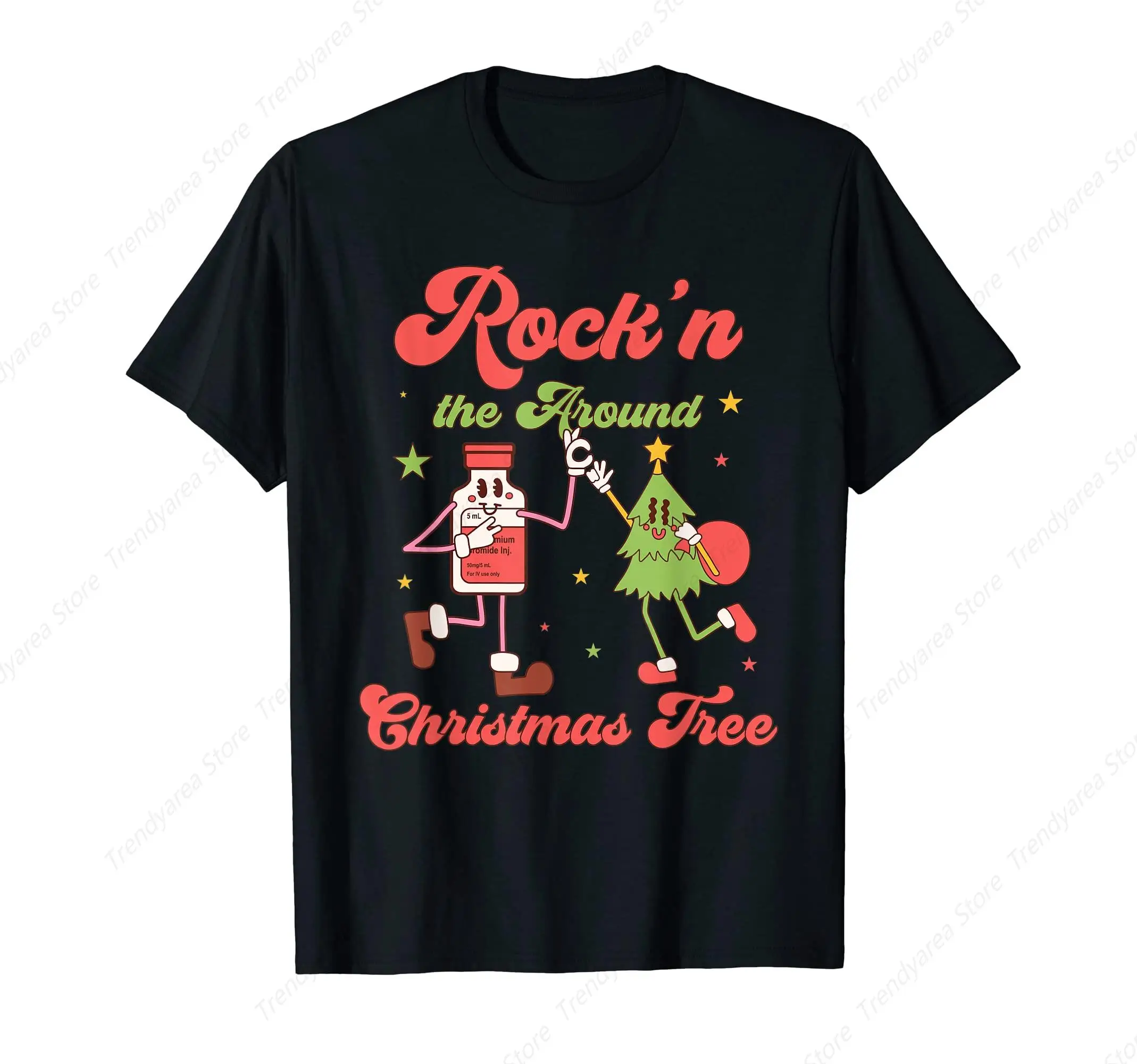 

Roc'n Around The Christmas Tree T-Shirt for Men Women Cotton Top Tee Fashion Casual Short Sleeves