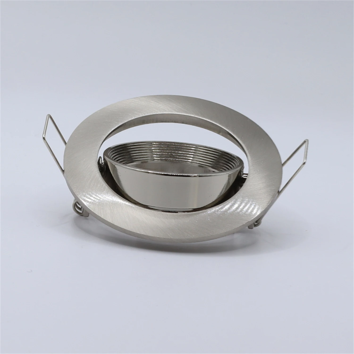 Round Satin Nickel Recessed Ceiling Downlight Holder Dia85mm Zinc Alloy Adjustable Housing Frame for GU10 MR16 E27 Bulb