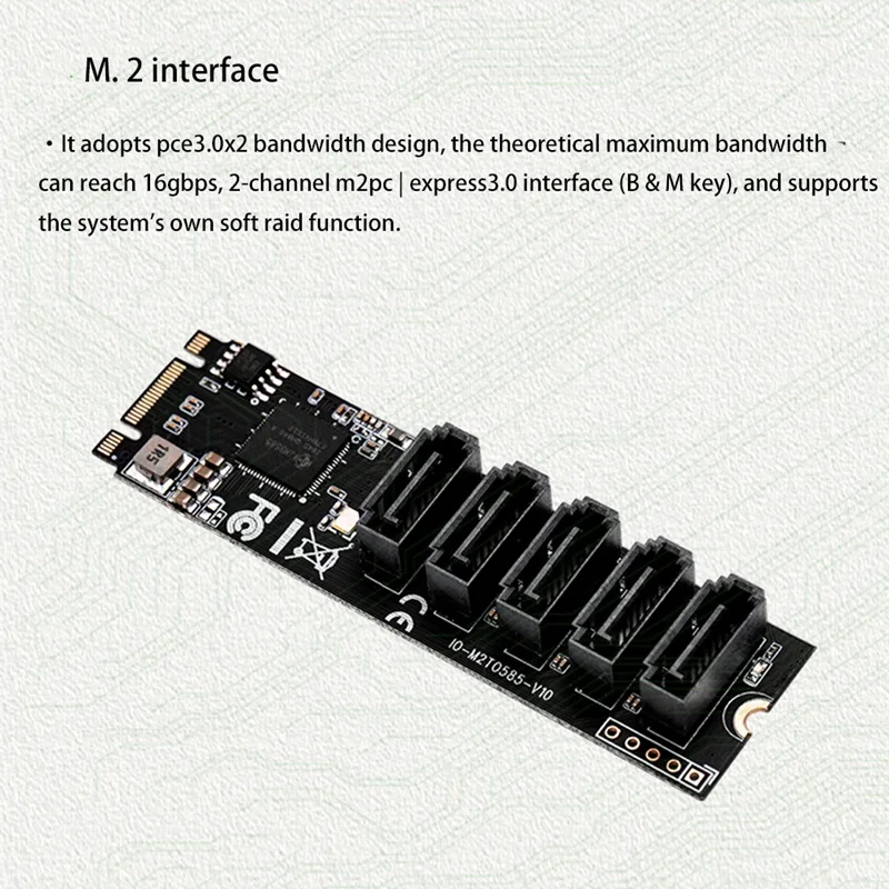 M2 To SATA3 Expansion Card,M.2 NVME To SATA3.0,SSD Adapter 5 Port,M.2(Pcie) To 5 Ports SATA Add On Cards,JMB585 Chipset