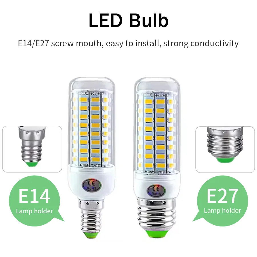 

LED Corn Bulb E27 E14 5730SMD 96 LEDs Lamp 220V 360° Warm White Cool White Energy Saving Light For Home Chandelier Lighting