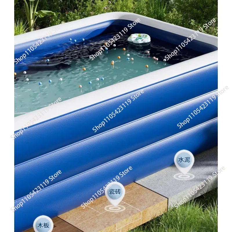 Large Family Inflatable Swimming Pool - Four-Ring Raised Thickened Blue&White Home Pool