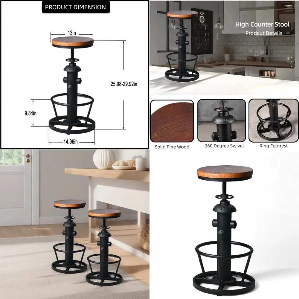 

Adjustable Swivel Wooden Bar Stools for Kitchen Island, 25-31inch Counter Height Chairs