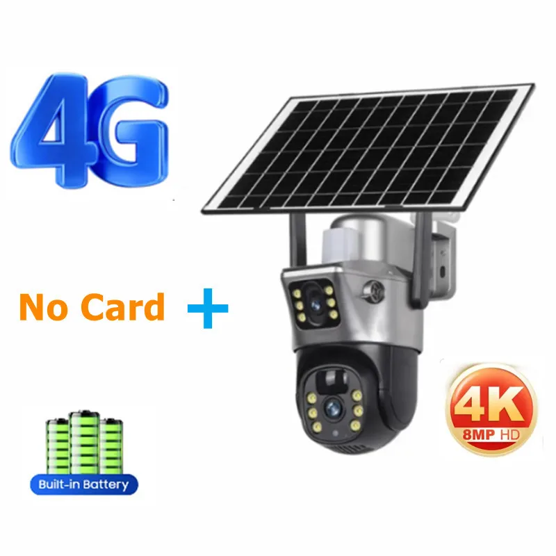 Tahlitech Solar Camera 4G Sim Outdoor Dual Lens WiFi 8MP 4K IP Camara Zonnepaneel CCTV Beveiliging Ingebouwde batterij PIR Cam V380