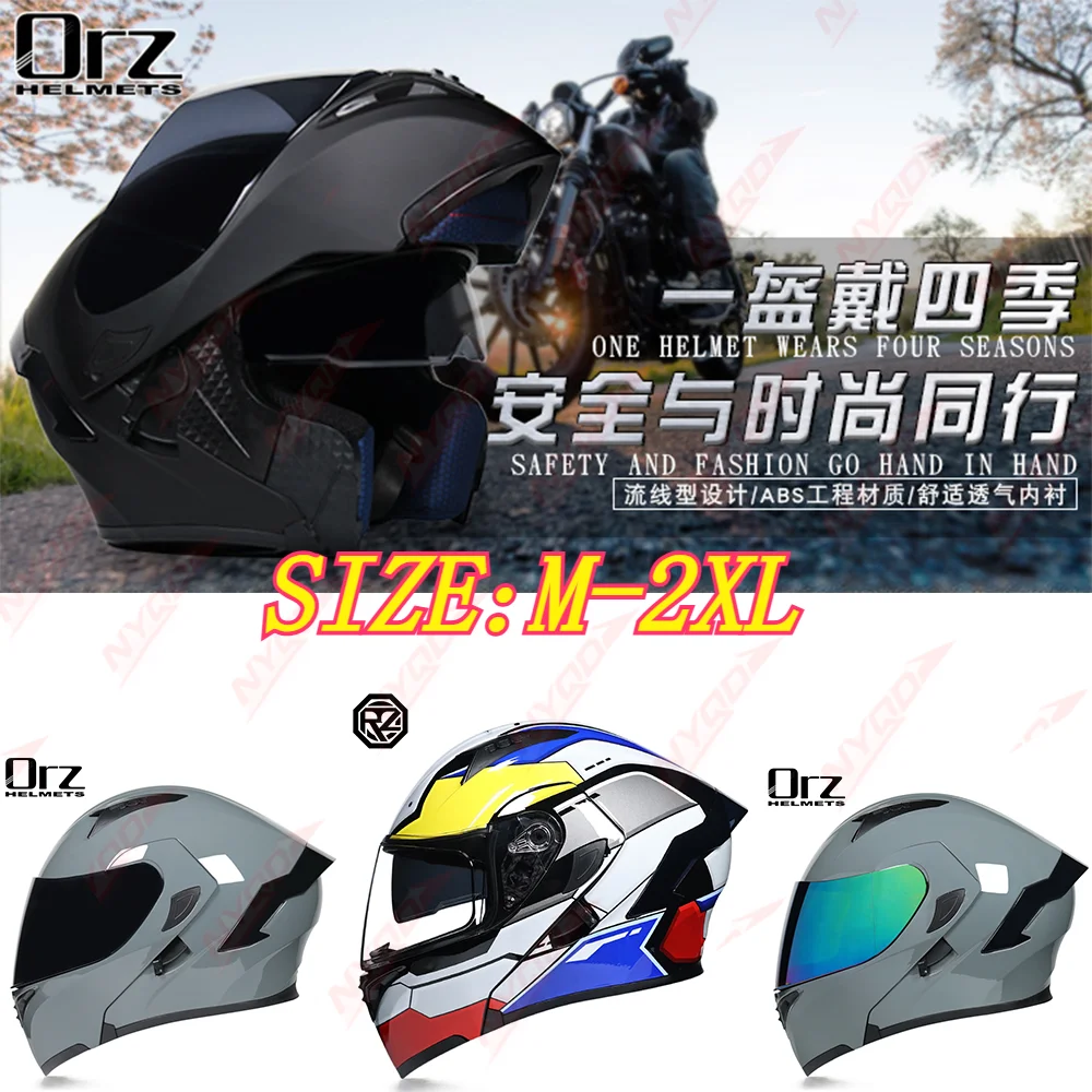 Orz Modular Flip Up Motorcycle Helmet Full Face Half Face Large Spoiler All Seasons Unisex for Electric Scooter Grey