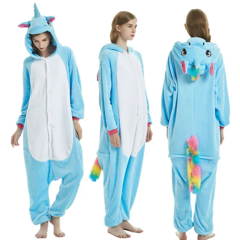 Qq38Unicornio Unisex invierno lindo Panda oso cerdo Onesies mujeres ropa de dormir disfraces de Anime adultos pijamas de franela