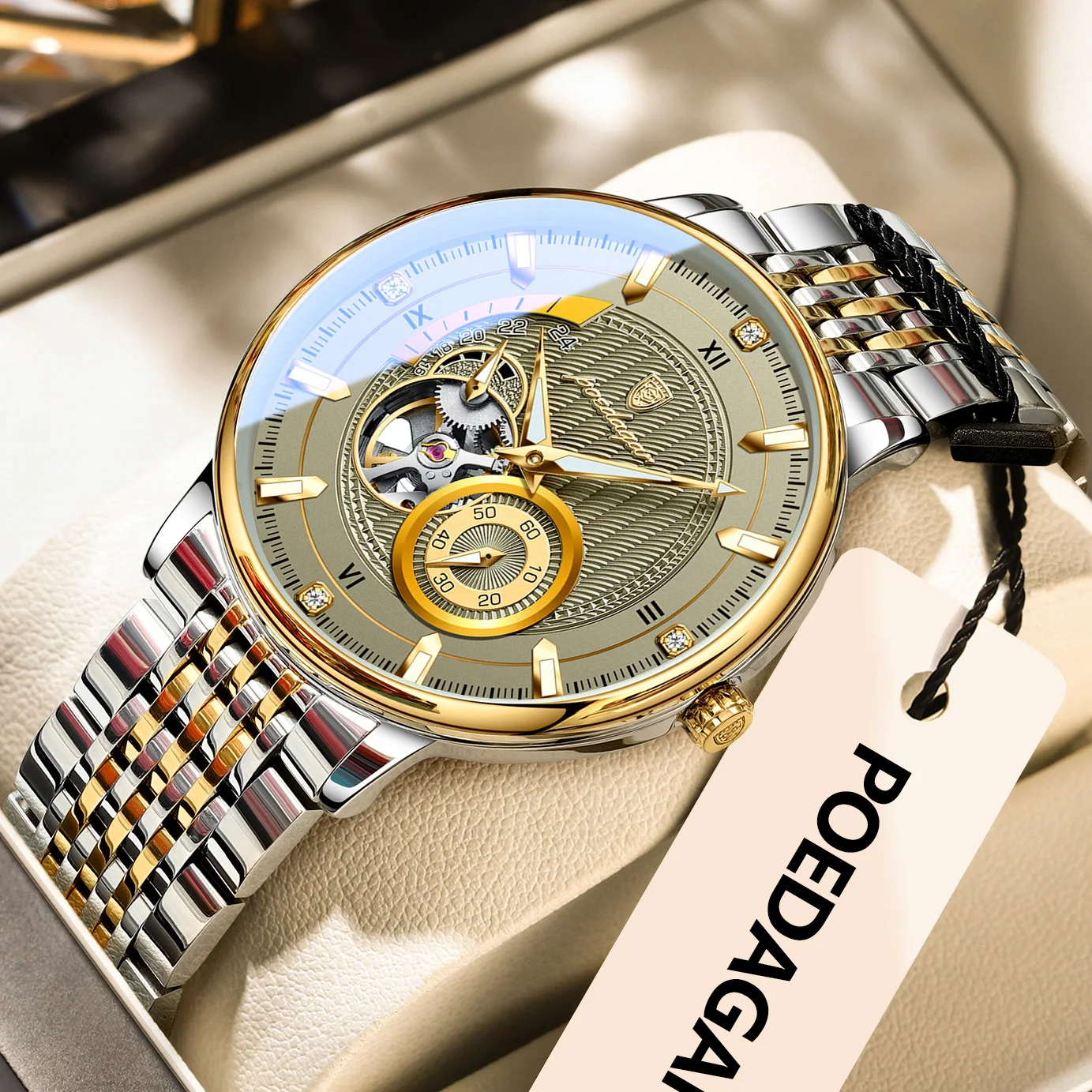 POEDAGAR Top Luxury Man Wristwatch Luminous Hollow Tourbillon Stainless Steel Men Clock Mechanical Automatic Men's Watches Reloj