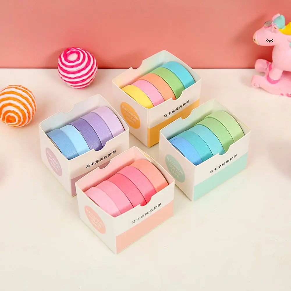 5Rolls/box Handbook Tape Solid Color Students Stationery Masking Tape Scrapbooking Adhesive Tape Decorative Tape Tape Set