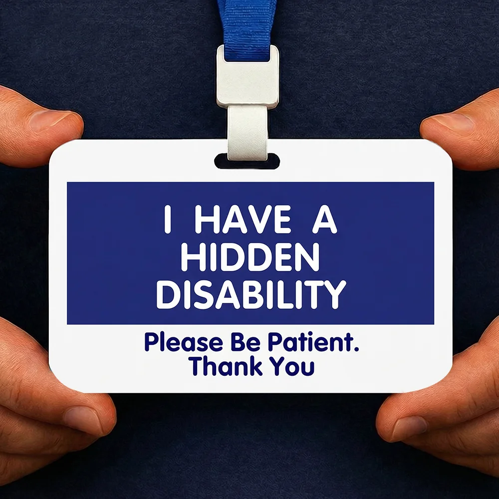 1pcs Hidden Disability Badge with Lanyard, Please Be Patient ID Card, Invisible Disability Awareness Sign, Reusable Neck ID for