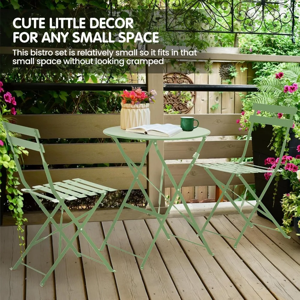 โต๊ะและเก้าอี้บิสโทร 3 ชิ้น ชุดบิสโทรเหล็กดัด ป้องกันสนิม โต๊ะและเก้าอี้คาเฟ่พับได้กันน้ํา ชุด 2 ตัว พับได้