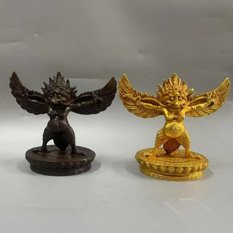 Retro Copper Tibetan Tantric Golden Winged Dapeng Dharma Protector Decoration Living Room Entrance Feng Shui Home Worship Decor