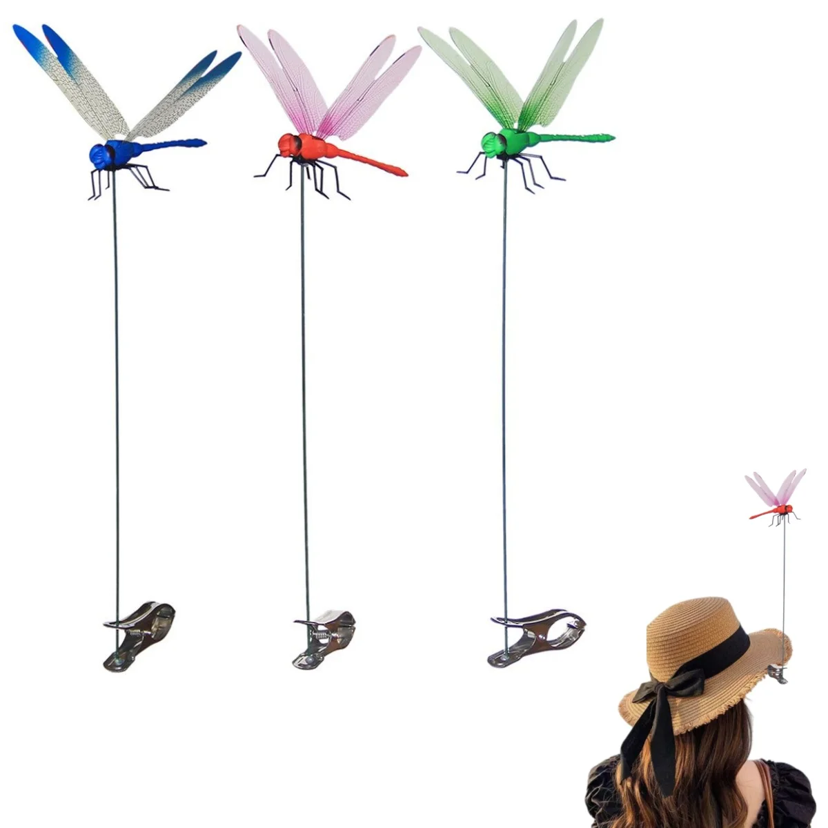 

1/3/4pcs 31cm Simulation Dragonfly Clip Bug Deterrent Realistic Dragonfly Hat Clip Bug Repellent Dragonfly Home Garden Decor