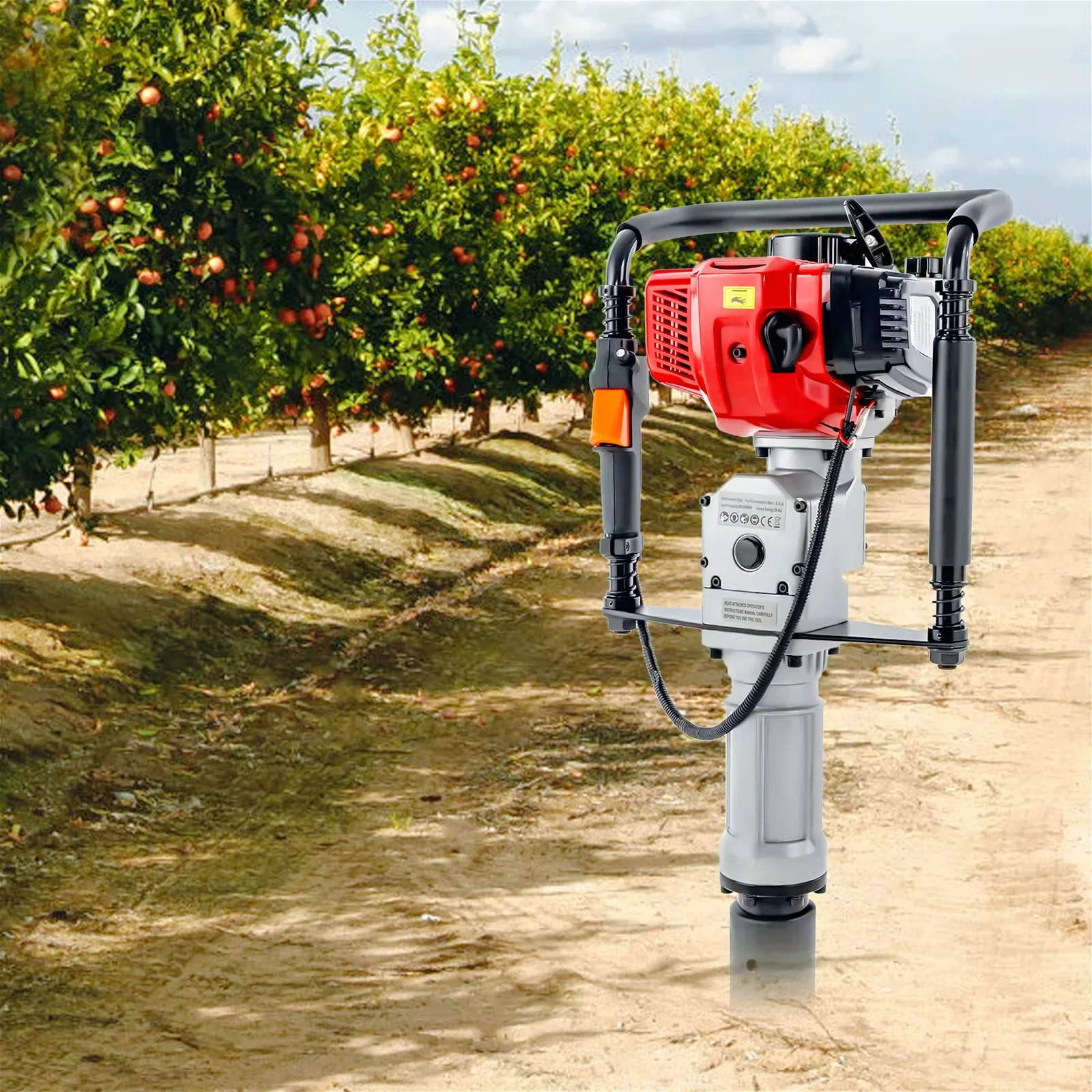 Chave de pilha tipo t de 1900w 52cc, driver de poste de cerca refrigerado a ar, para jardins e agricultura, chave de pilha movida a gasolina com 2 cabeças de direção