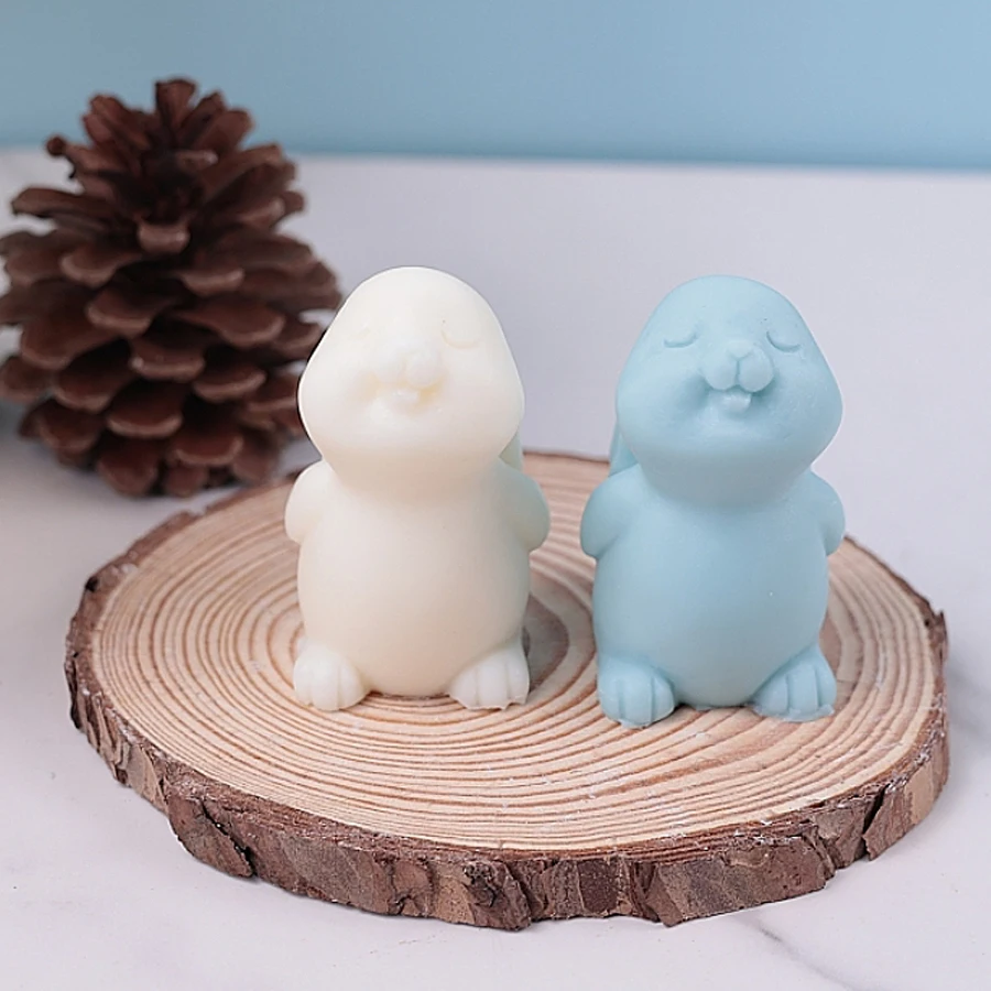 Smiling Rabbit Silicone Candle Molds 3D Cute Animal Crafts Resin Gypsum Soap Mold DIY Chocolate Ice Cake Baking Tool Home Gift