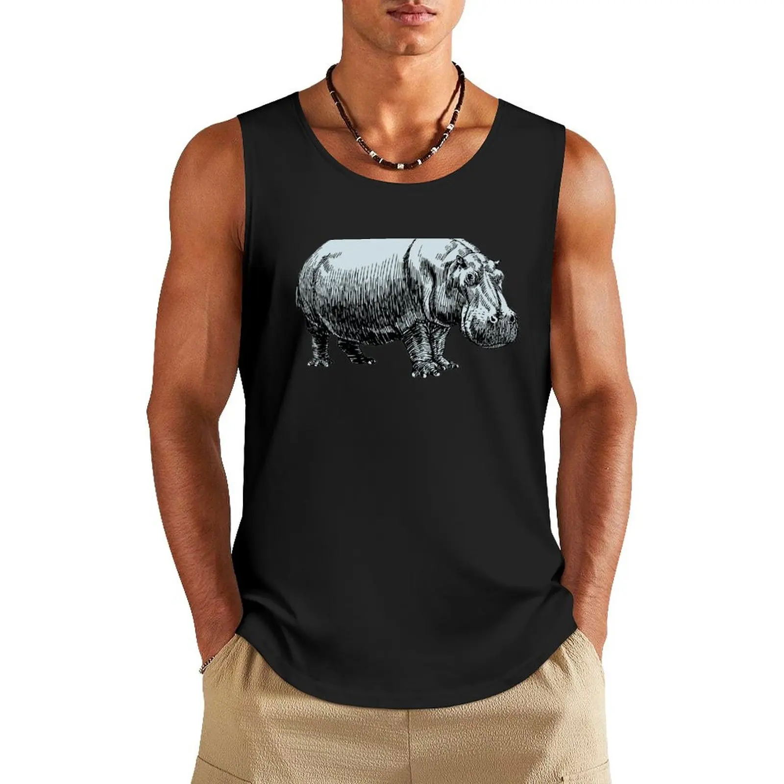 Blue Hippopotamus Tank Top basketball bodybuilding men