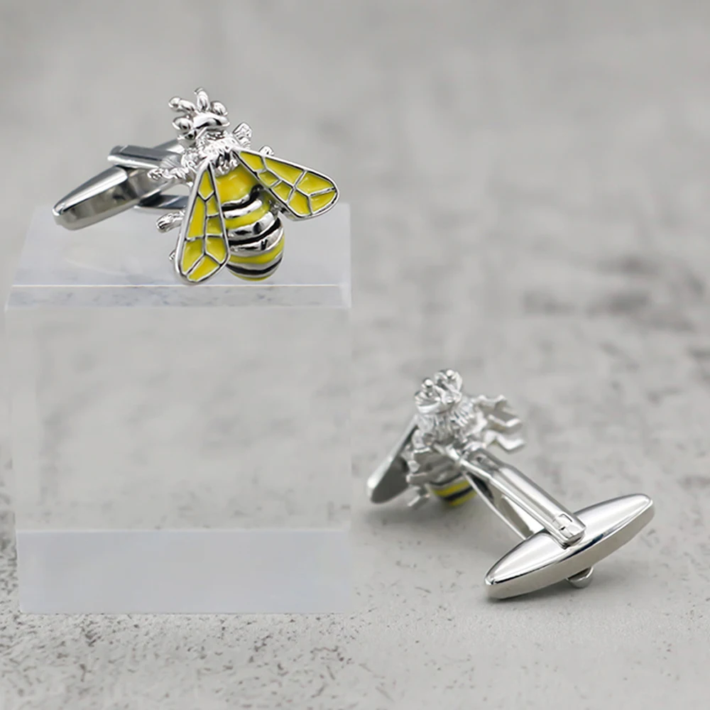 WJFH-ARTS New Animal Yellow Paint Insect Bee Metal Cufflinks Men\'s French Shirt Cufflink Gift Free Shipping