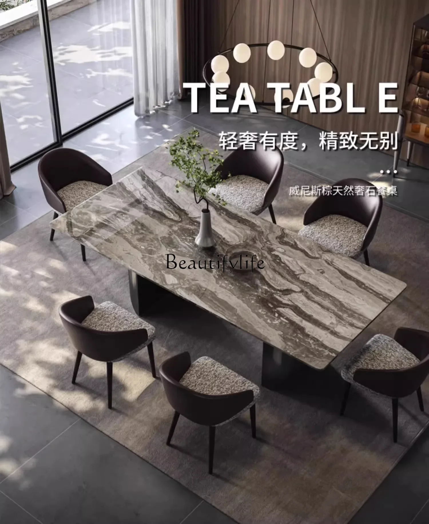 

yj5 Italian-style Light Luxury Natural Marble Dining Table Modern Minimalist Household Rectangular Dining Table