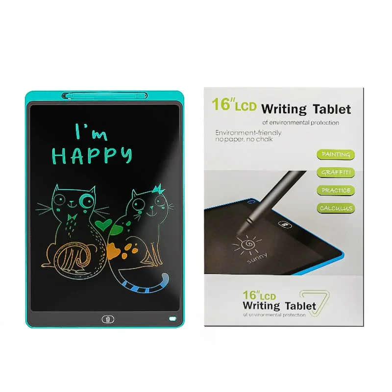 ของเล่นเด็กจอแบนจอ LCD ความสว่างสูงขอบตรงขนาด 16 นิ้วของเล่นเขียนขาวดํา