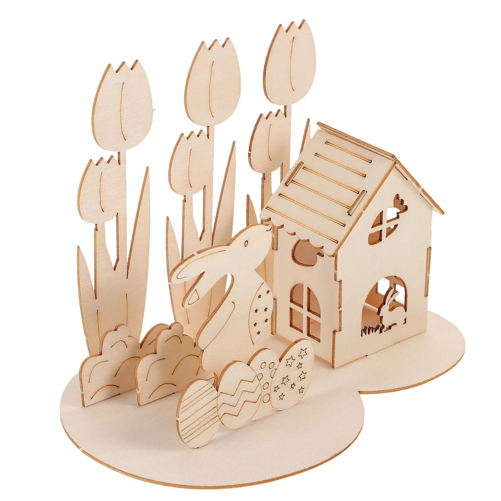 1 conjunto de páscoa 3d quebra-cabeça de madeira coelho ovo casa diy seguro jogo de montagem educacional para crianças meninos meninas família presente festa de páscoa