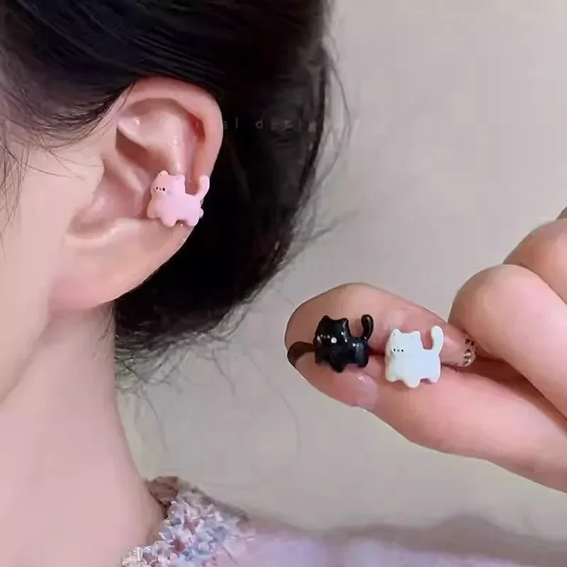 1/3 قطعة Kawaii الكرتون القط U-شكل قرط كبس Y2K الحلو فتاة أقراط مشبكية ثقب وهمية للنساء الرجال مجوهرات الأزياء هدايا الحفلات #4