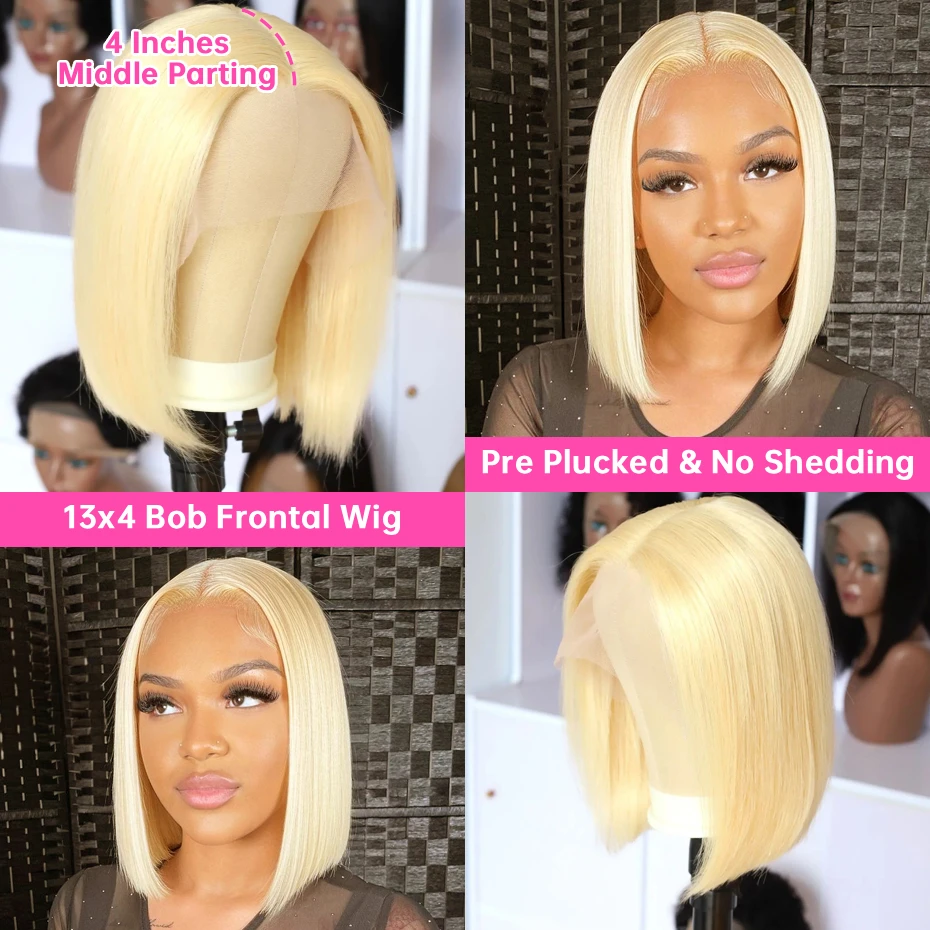 13x4 13x6 613 Blonde Bone Straight Human Hair Bob Wigs Pre Plucked Lace Frontal Wigs Vietnamese Short Bob Lace Front Wigs for Women Honey Blonde Lace Front Human Hair Wig Pre Colored 8 10 12 14 16 Inc image 4