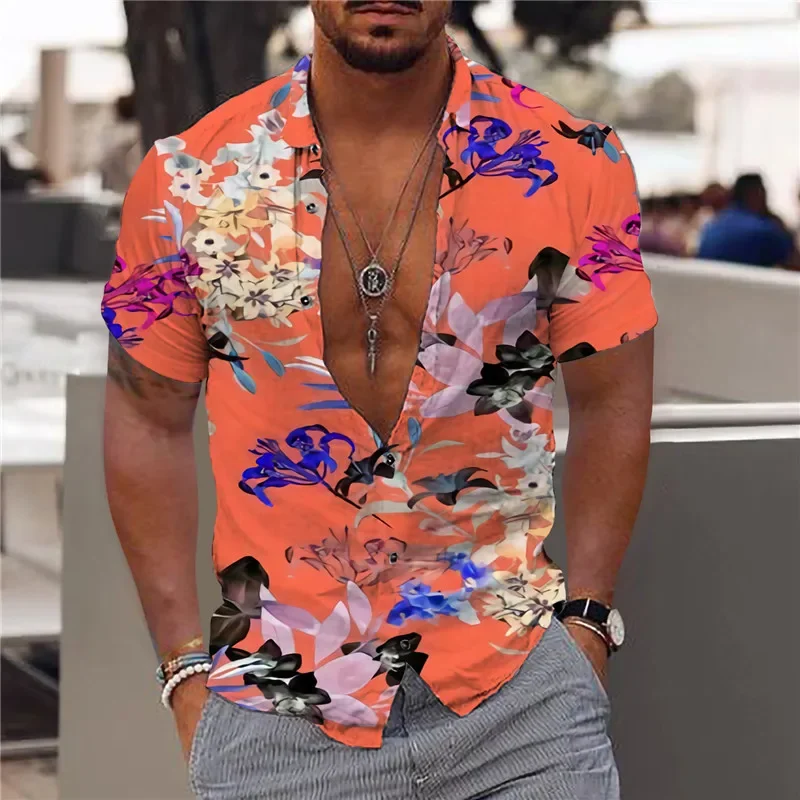 2024 New men's digital printed 3D short sleeved shirt casual loose street fashion retro beach daily home men's shirt