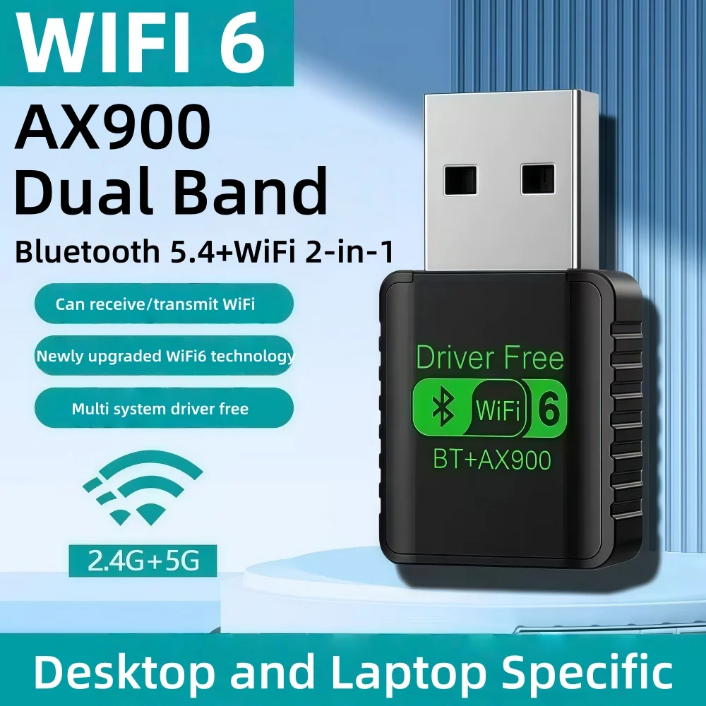

AX900 WIFI6 USB-адаптер двухдиапазонный 2,4/5G Bluetooth 5.4 Drive Бесплатная беспроводная сетевая карта для настольных компьютеров и ноутбуков Win7/10/11