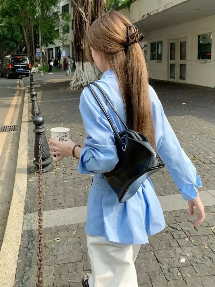 مكتب سيدة بلوزة بيضاء 2025 الملابس النسائية kamas De Mujer رفض طوق قمصان طويلة الأكمام خمر الخريف حزام البلوزات