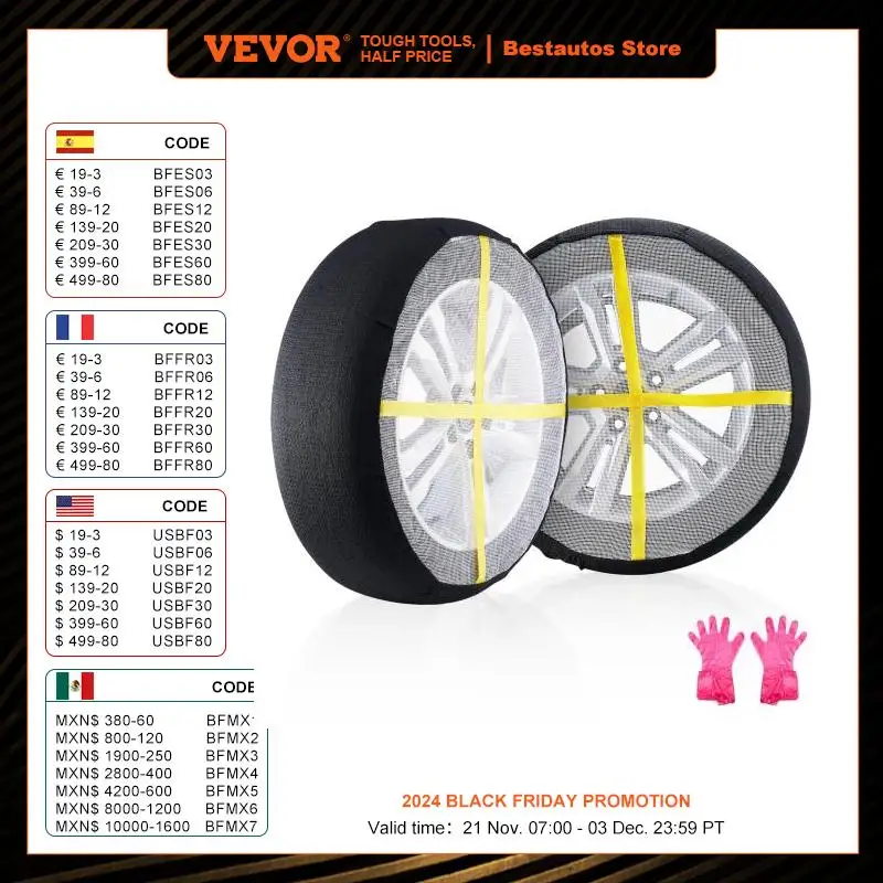 VEVOR Thickened Snow Sock for Tire Full Coverage Tire Sock with Polyester Fiber Snow Traction Tire Cover for Car SUV PickupTruck