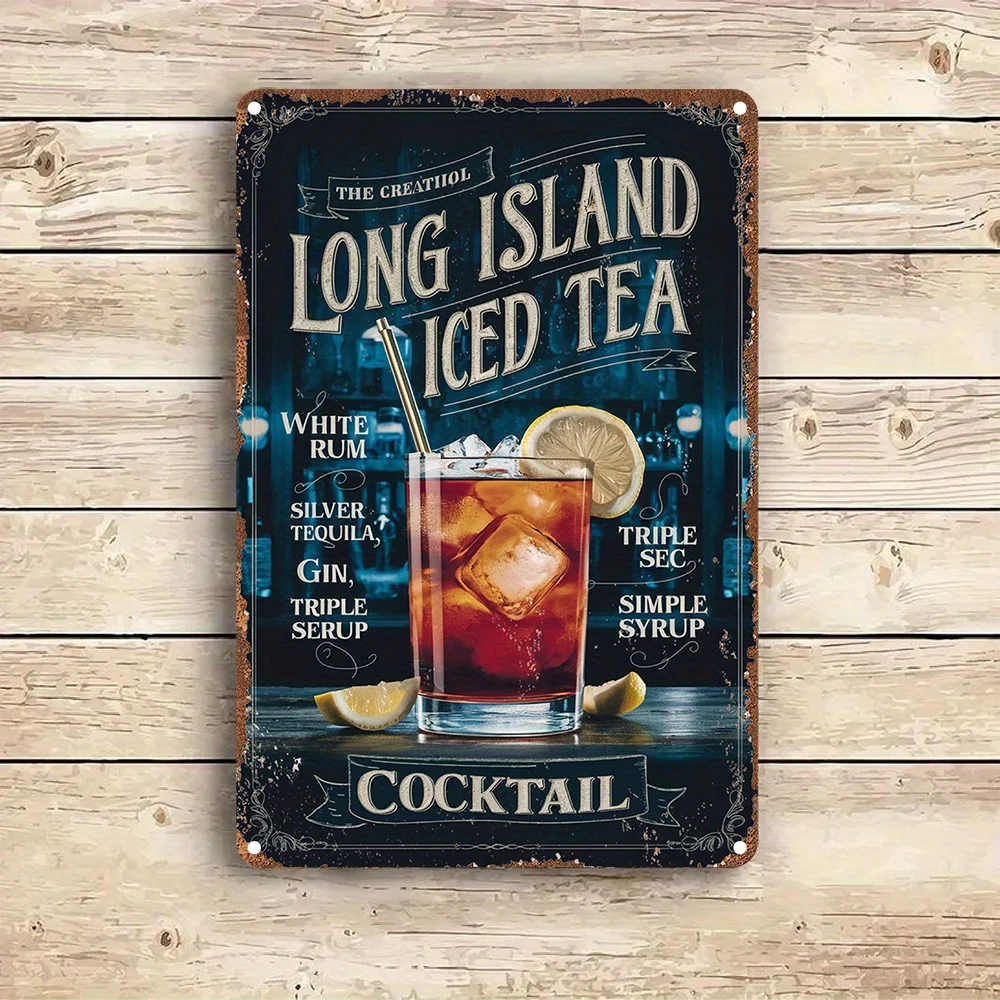 Vintage Long Island Iced Tea Recipe Metal Sign 8x12 Inch Retro Iron Wall Decor for Bar Kitchen Game Room