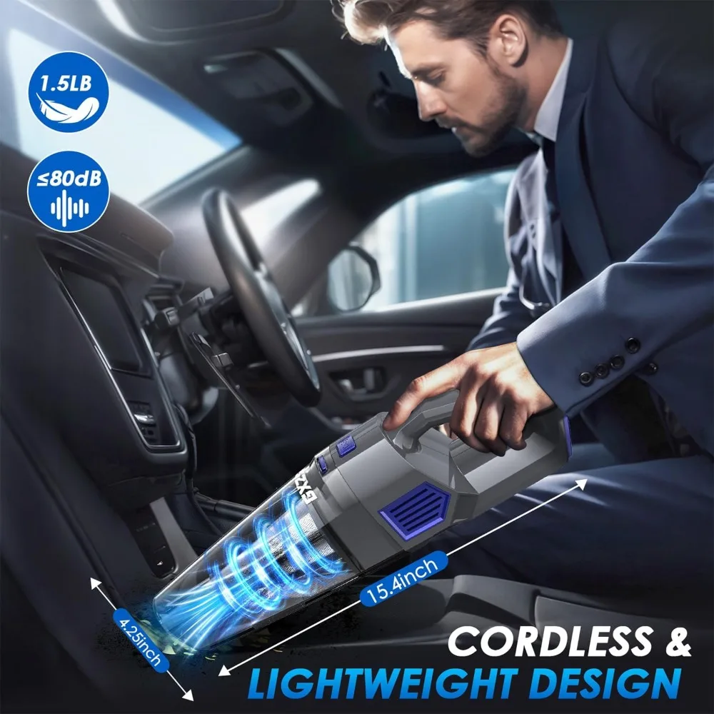 Handheld Vacuum Cordless, 15000PA Strong Suction Hand Held Vacuum Cleaner Rechargeable, Portable Car Vacuum with Multi-Nozzles