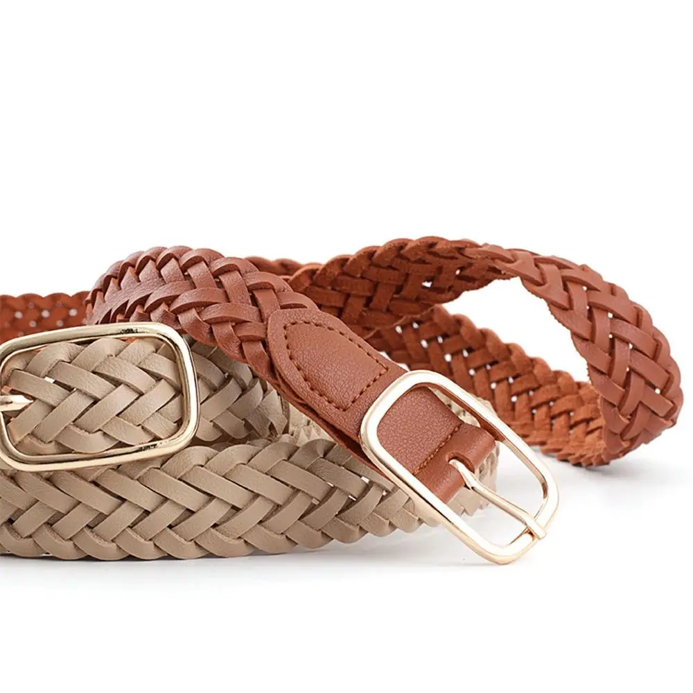 Women Vintage Casual Female Pin Buckle Waistband Braided Belt Ladies Dress Cummerbands Weave Waist Band