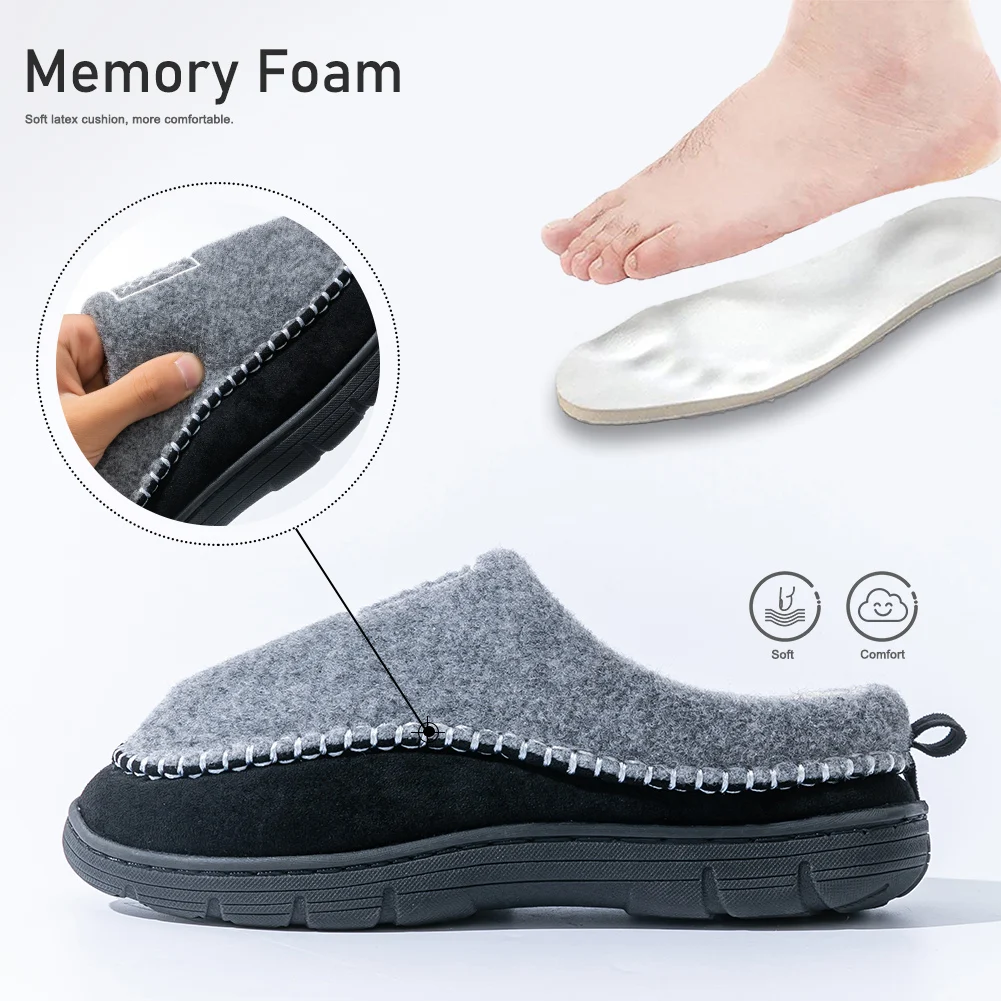 Pmoiste Men Soft Fannel House Slippers Warm TPR Cushion Memory Foam Designer Mark Line Living Room Shoes Slip-on Indoor Winter