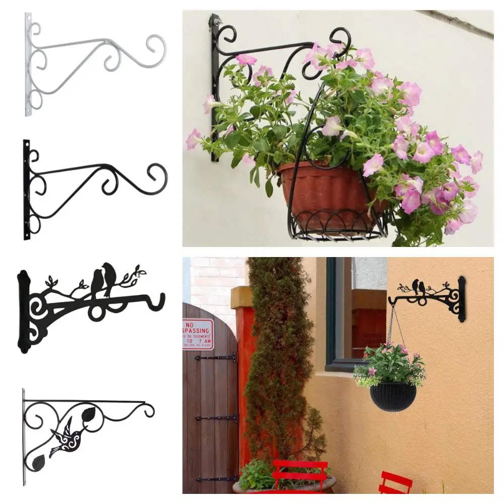 Black Hanging Flower Basket Brackets Bird Home Decoration Wall Mounted Plant Hanger Garden Backyard Iron