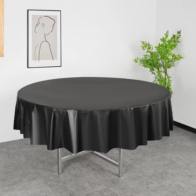 213cm Round Tablecloths Disposable PVC Fabric Elegant Solid Table Cloth Wedding Birthday Party Decoration Christmas Table Covers