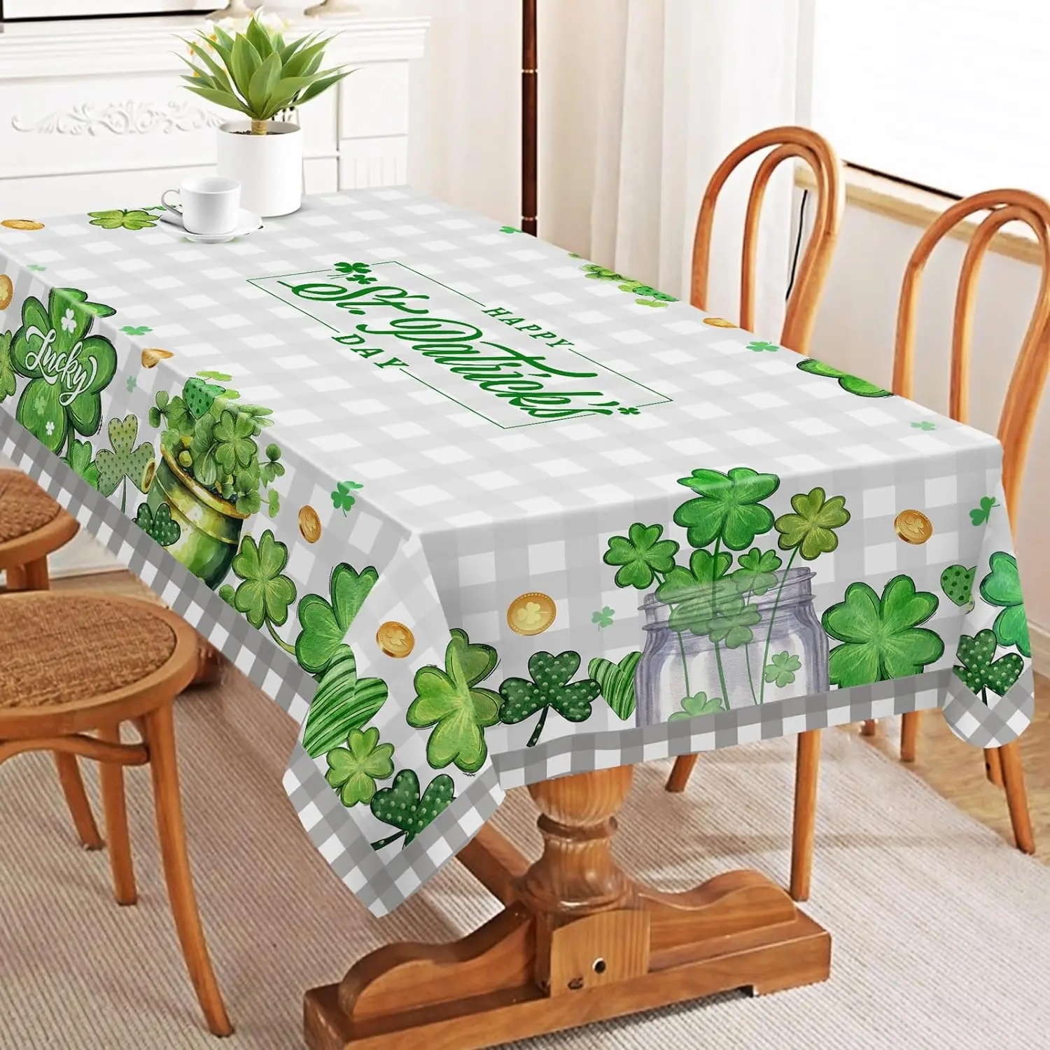 St Patricks Day Tablecloth Grey Buffalo Plaid Shamrock St Patricks Day Decor Table Cover Outdoor Farmhouse Party Picnic Dinner