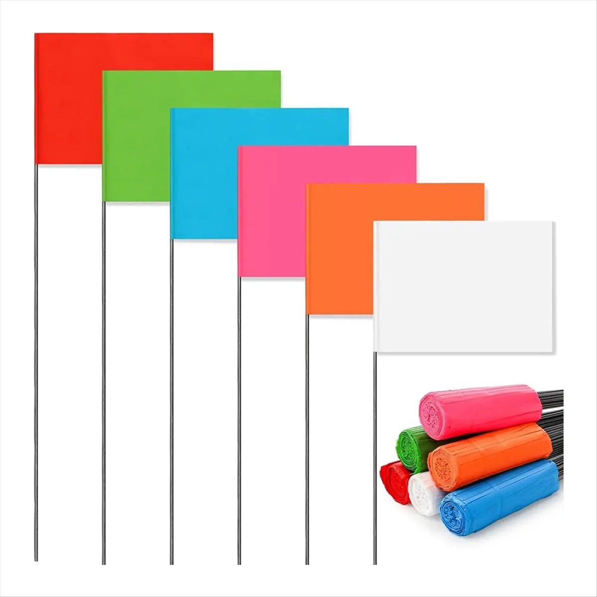 ABZT 120Pack 6 Color Marking Flags, 15 X 4 X 5 Inch Marker Flags for Lawn, Landscape Flgs, Irrigation Flags, Lawn Flags