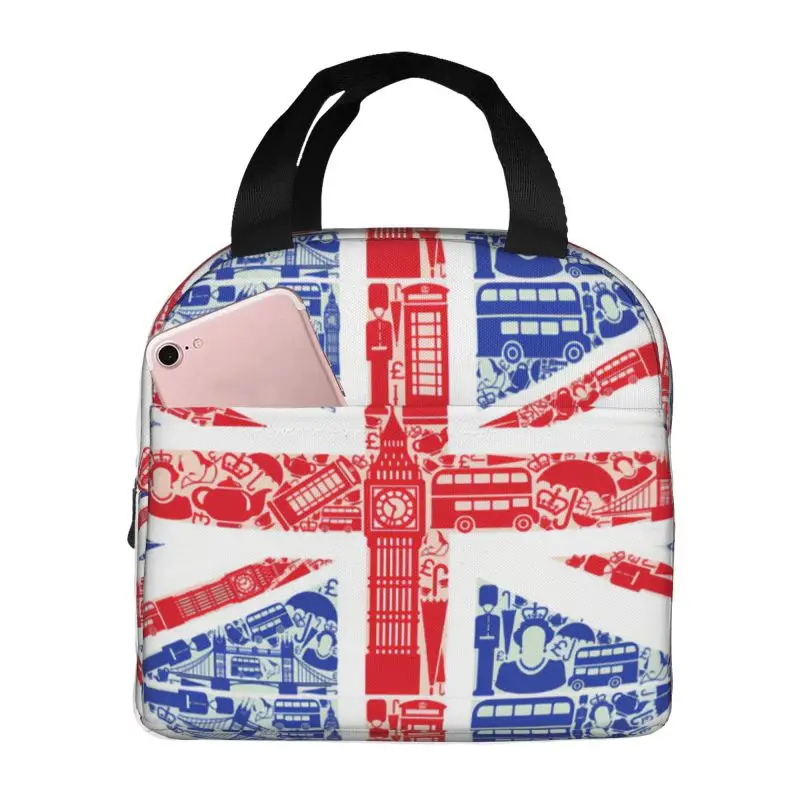 Custom British Union Flag Lunch Bag The Thermal Cooler Insulated Bento Box For Women Work School Picnic Travel Food Tote Bags