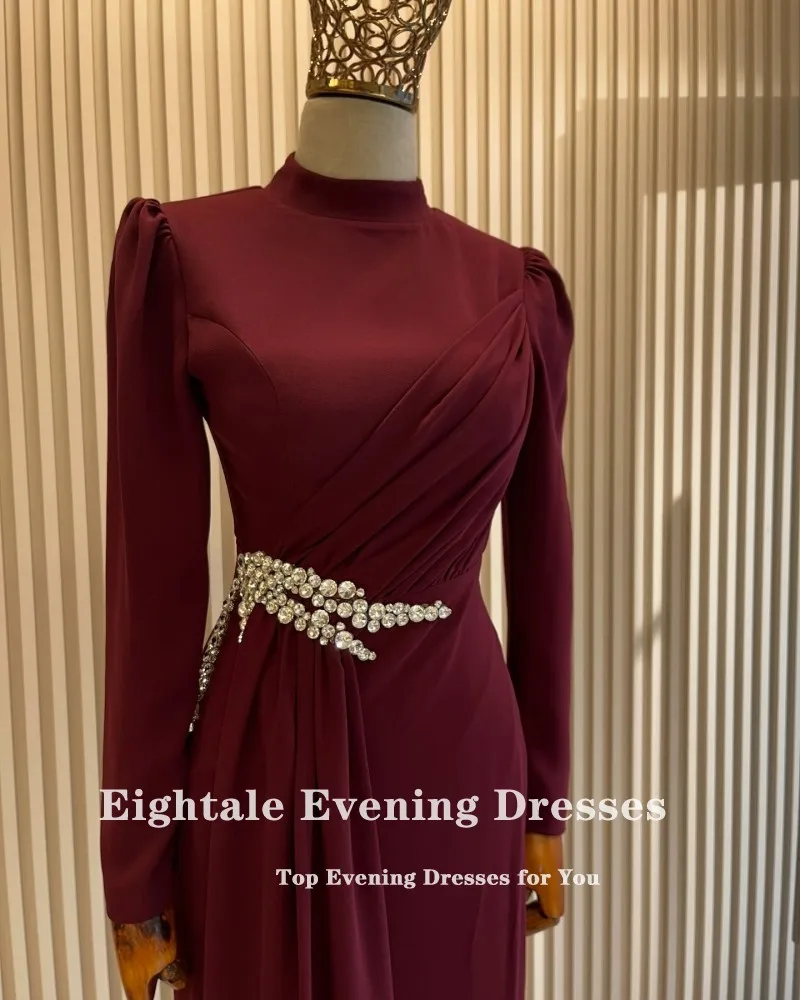 Eightale アラビアイブニングドレス ハイネック ビーズ ブルゴーニュ 長袖 カスタマイズされたマーメイド ウェディング パーティー ドレス Abendkleider Hochzeit