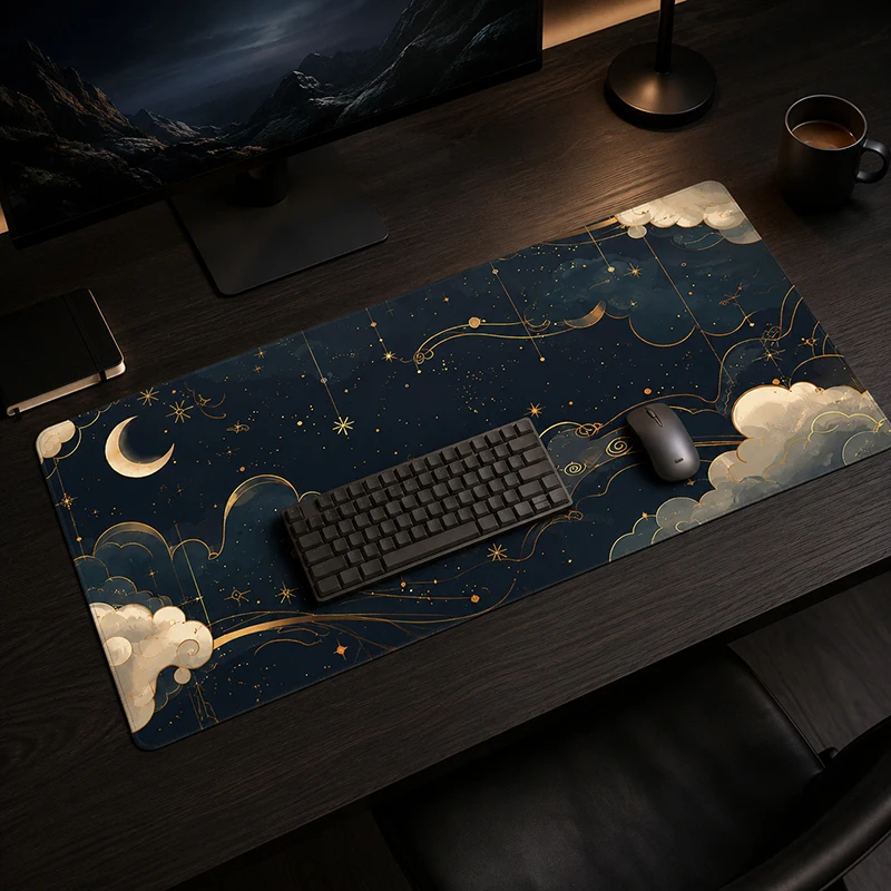 Black And Gold Starry Sky Clouds Mouse Pad Gamer printon demand Home Mousepad XXL keyboard pad Non-Slip Natural Rubber Carpet