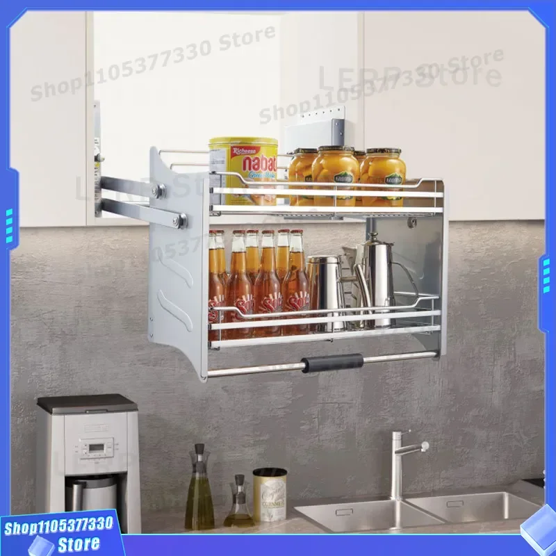 Kitchen Cabinet Pull Down Shelf Hanging Storage Basket for Dishes Seasoning Organizer Up and Down Lifting Rack Space Saver