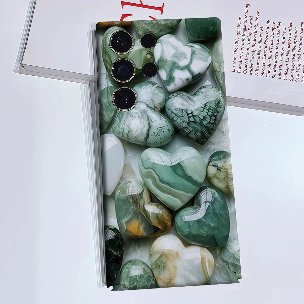 Jade Heart Phone Case for Samsung Galaxy S26 S25 Ultra S24 S23 Ultra Plus Glossy Double-layer Back Cover