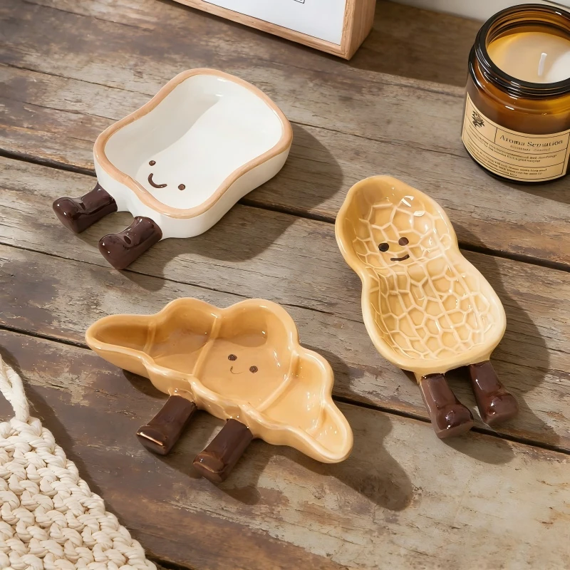 

1PC Cute Mini Cartoon Bread Ceramic Sauce Dipping Dishes Hand Painted Underglaze Household Small Plates for Mustard Dipping
