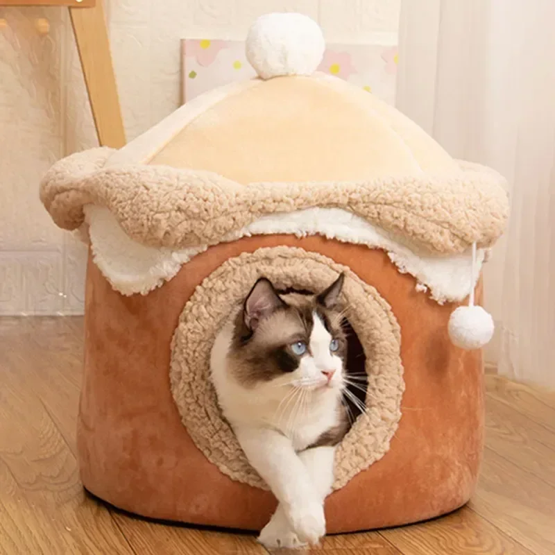 Warm Winter Cat Dog House Deep Sleep Pet Nest Geometric Ice Cream House Fun Comfort Nest for Small Medium Cat Dogs Pet Supplies