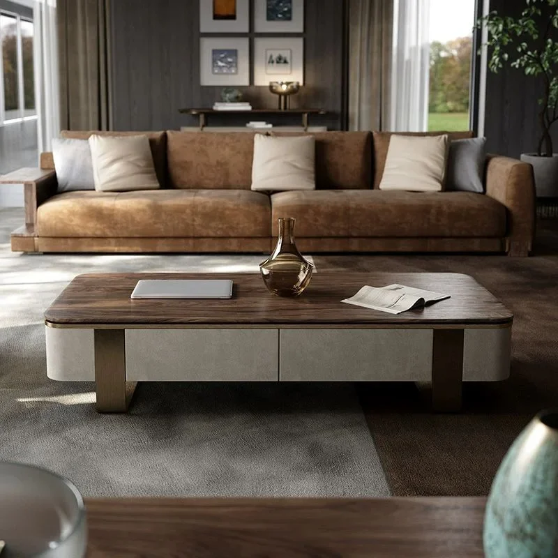 

Italian minimalist coffee table TV cabinet combination large flat-floor villa living room household walnut coffee table