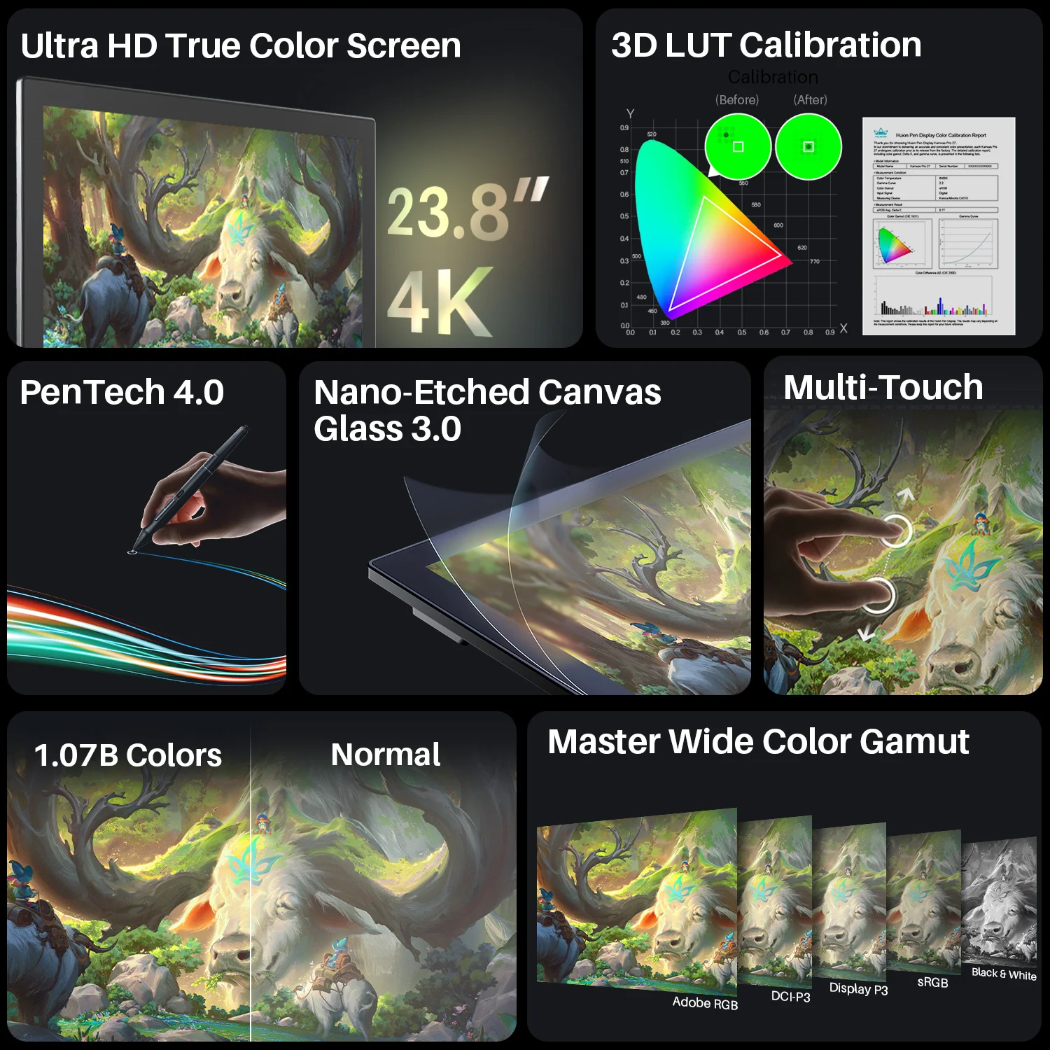 HUION Kamvas Pro 24(Gen3) 4K UHD 16384 Pressure Levels Professional Drawing Graphic Tablet for Touch Screen