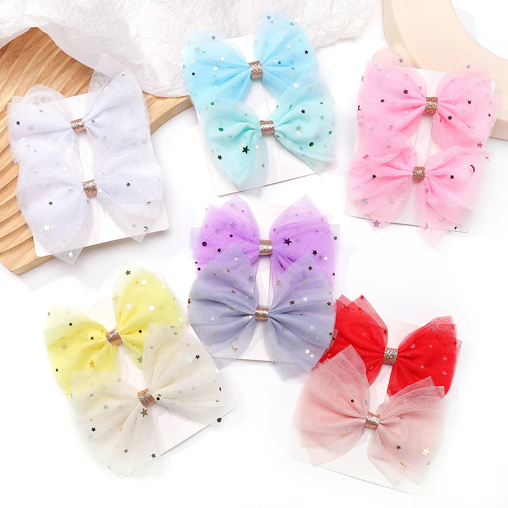 2pcs Kids Double-layer Mesh Bow Hairpin Side Clip for Women Girls Fashion Korea Sweet Student Star Hair Clip Hair Accessories