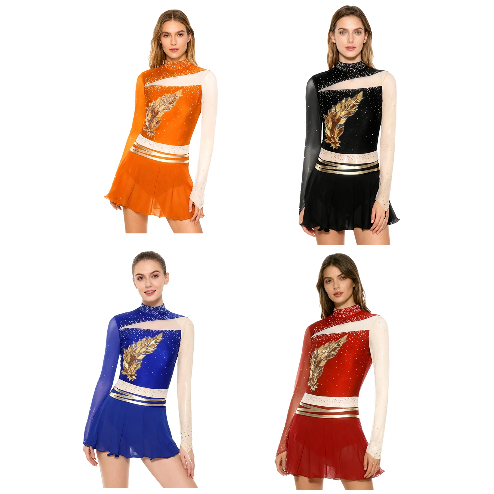 Robe justaucorps de gymnastique de Ballet pour femmes, vêtements de danse de patinage artistique, robe de Jazz élégante avec appliques brodées pour concours de danse